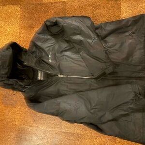Eddie Bauer Black Hooded Packable Rain Jacket